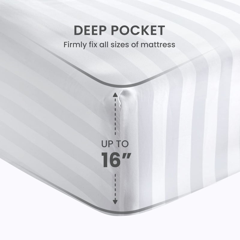 SLEEP ZONE Striped Cooling Sheets Set Full Size - Fitted Flat Sheet & Pillowcase Sets 4 Piece - Super Soft Stripe Bed Sheet, Easy Care, Deep Pocket (White, Full) - Image 2